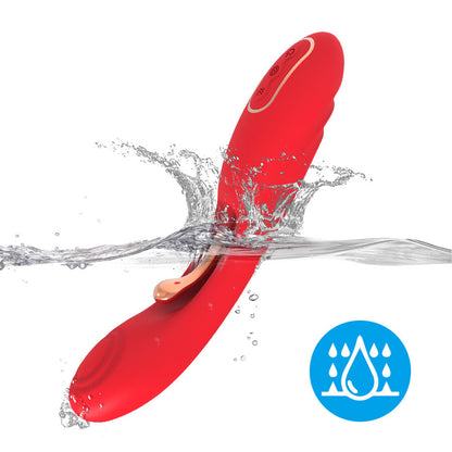 Vibrador ARMONY com língua oscilante e estimulação do ponto G em silicone vermelho.