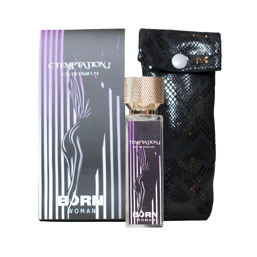 Frasco do Perfume Feminino BURN Tentação 20ml, destacando seu design elegante e tamanho compacto.