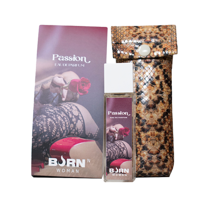 Frasco de perfume BURN Feminino Passion 20 ML com detalhes do design elegante.