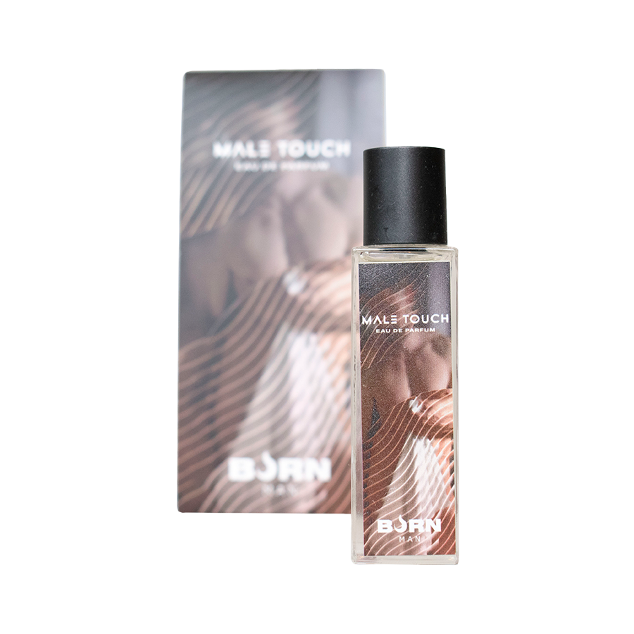 Frasco do perfume masculino BURN Male Touch 20 ML, destacando seu design compacto e elegante.