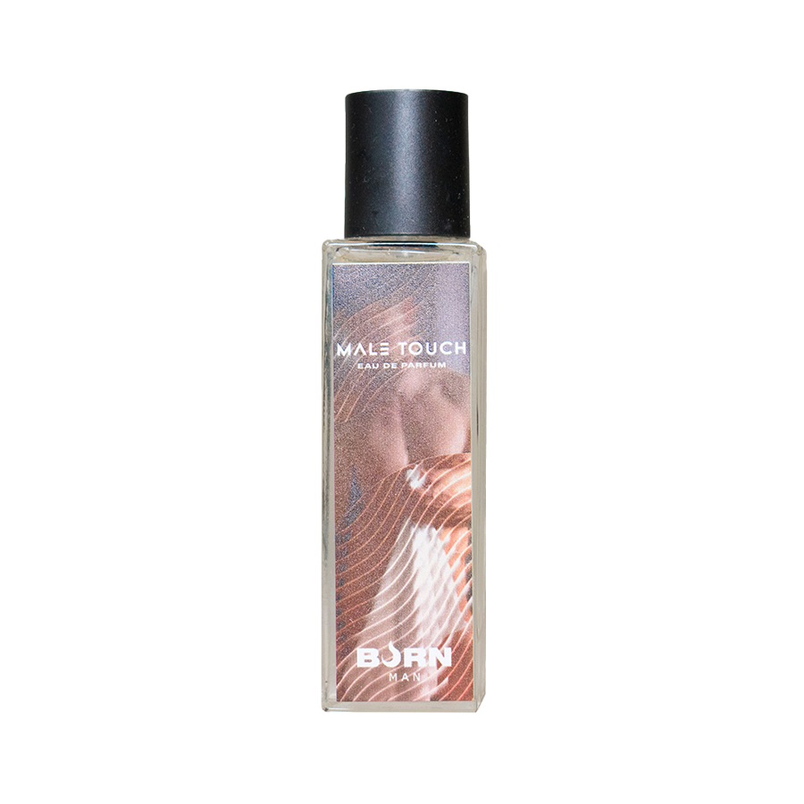 Frasco do perfume masculino BURN Male Touch 20 ML, destacando seu design compacto e elegante.