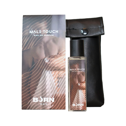 Frasco do perfume masculino BURN Male Touch 20 ML, destacando seu design compacto e elegante.