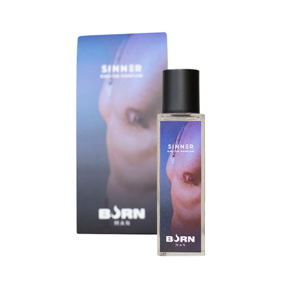 Frasco do BURN Perfume Masculino Sinner 20 ML com design elegante e compacto.