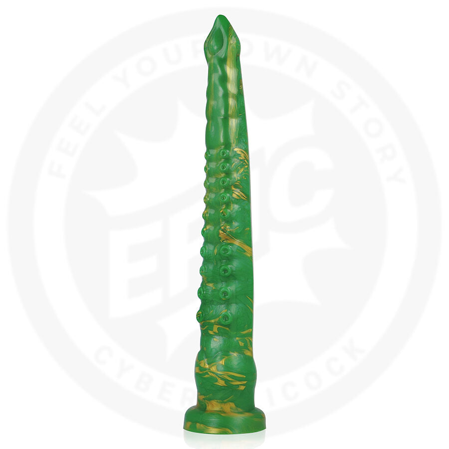 Close-up do Dildo EPIC CYBERSILICOCK Hylos Verde Flash, mostrando seu design ergonômico e cor vibrante.