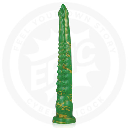 Close-up do Dildo EPIC CYBERSILICOCK Hylos Verde Flash, mostrando seu design ergonômico e cor vibrante.