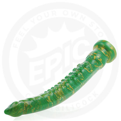 Close-up do Dildo EPIC CYBERSILICOCK Hylos Verde Flash, mostrando seu design ergonômico e cor vibrante.