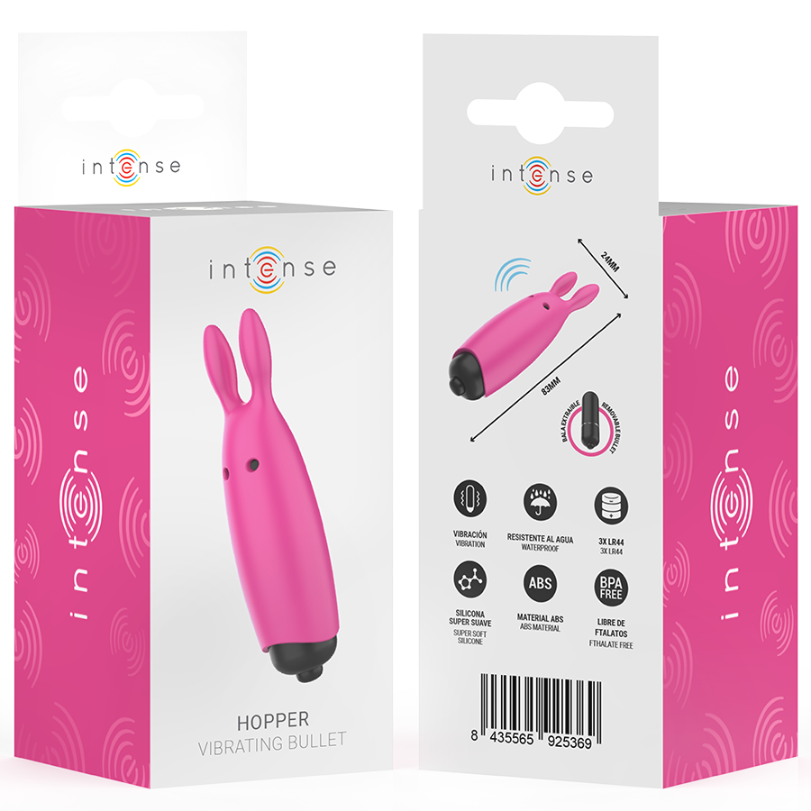 INTENSE Bala Vibratória Hopper Rosa 8.3cm, mostrando o design compacto e a textura de silicone suave.