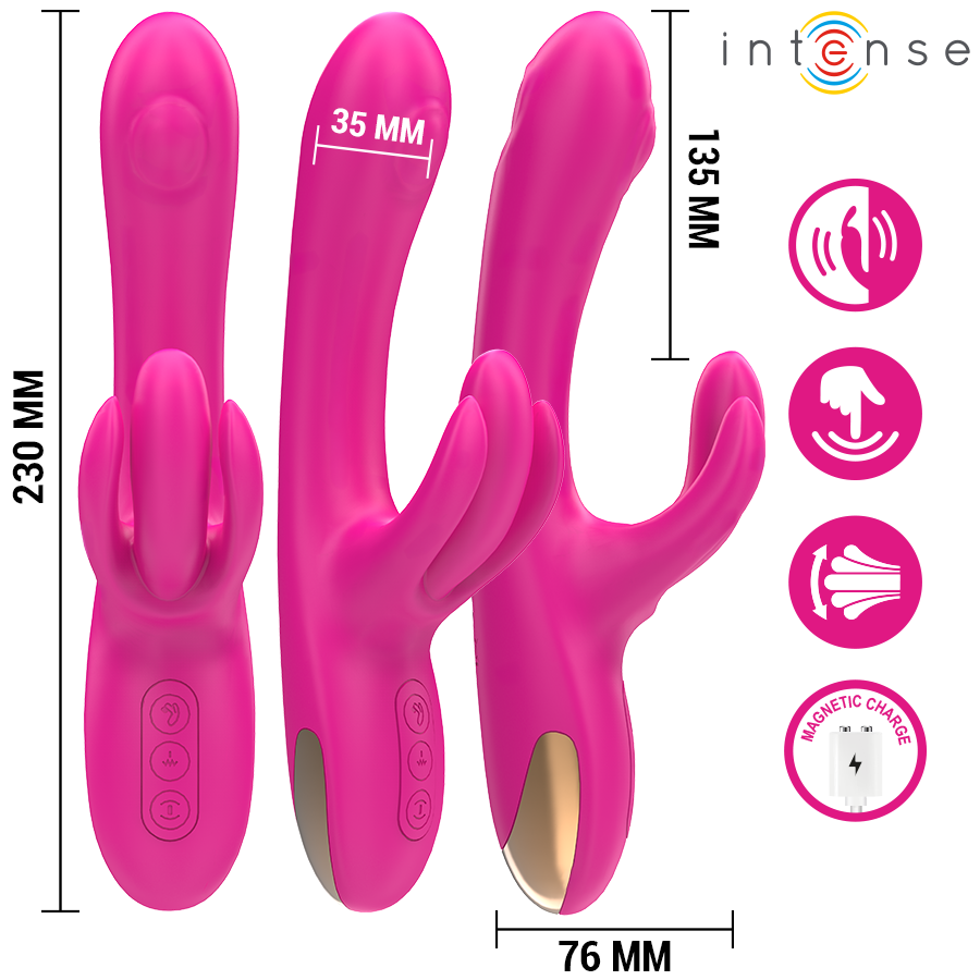 Vibrador rabbit INTENSE Britney de 23cm rosa, com triplo motor e design ergonómico para dupla estimulação.