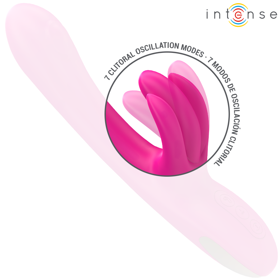 Vibrador rabbit INTENSE Britney de 23cm rosa, com triplo motor e design ergonómico para dupla estimulação.