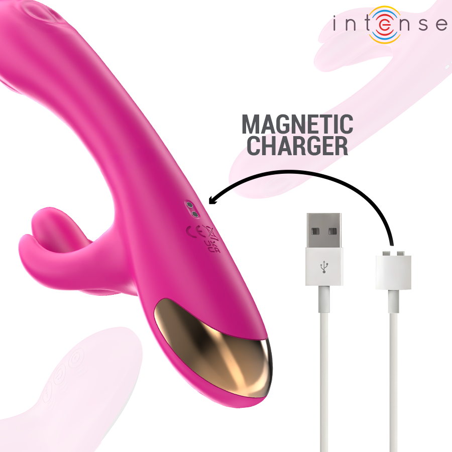 Vibrador rabbit INTENSE Britney de 23cm rosa, com triplo motor e design ergonómico para dupla estimulação.
