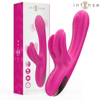 Vibrador rabbit INTENSE Britney de 23cm rosa, com triplo motor e design ergonómico para dupla estimulação.