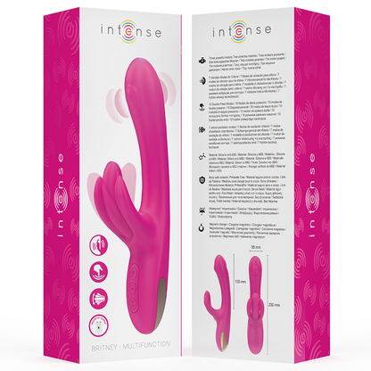 Vibrador rabbit INTENSE Britney de 23cm rosa, com triplo motor e design ergonómico para dupla estimulação.