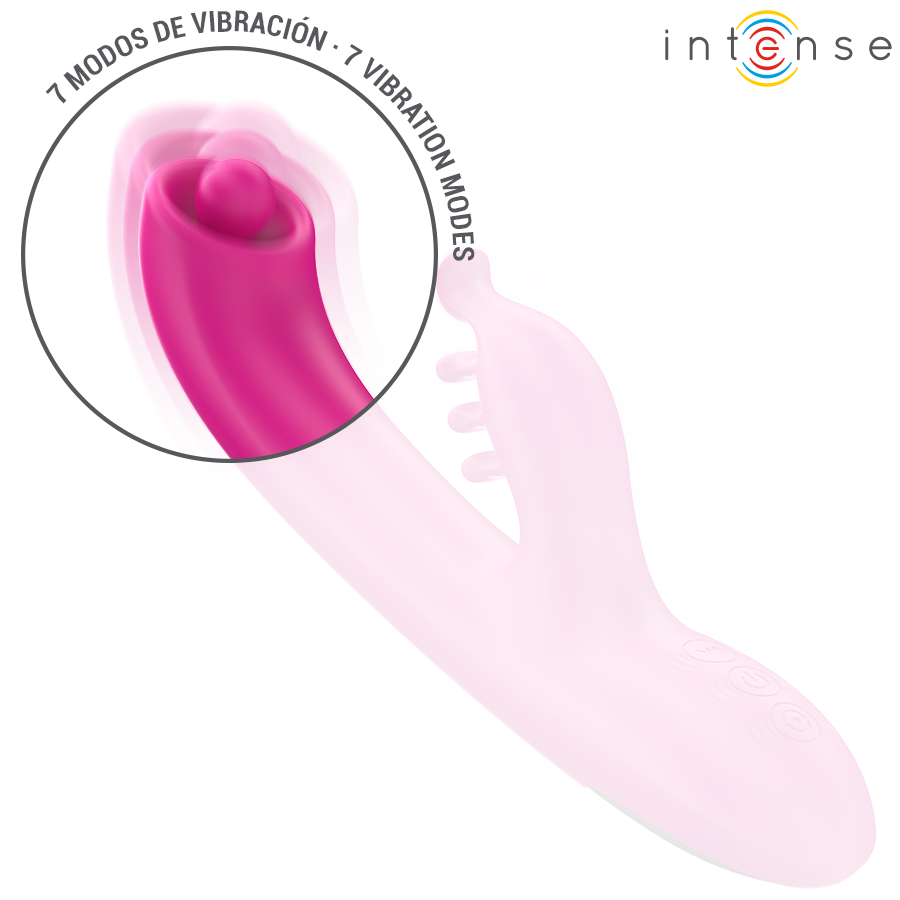 Close-up do Vibrador Rabbit Multifuncional INTENSE Christina 22,5cm, destacando seu design e funções de estimulação.