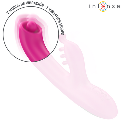 Close-up do Vibrador Rabbit Multifuncional INTENSE Christina 22,5cm, destacando seu design e funções de estimulação.