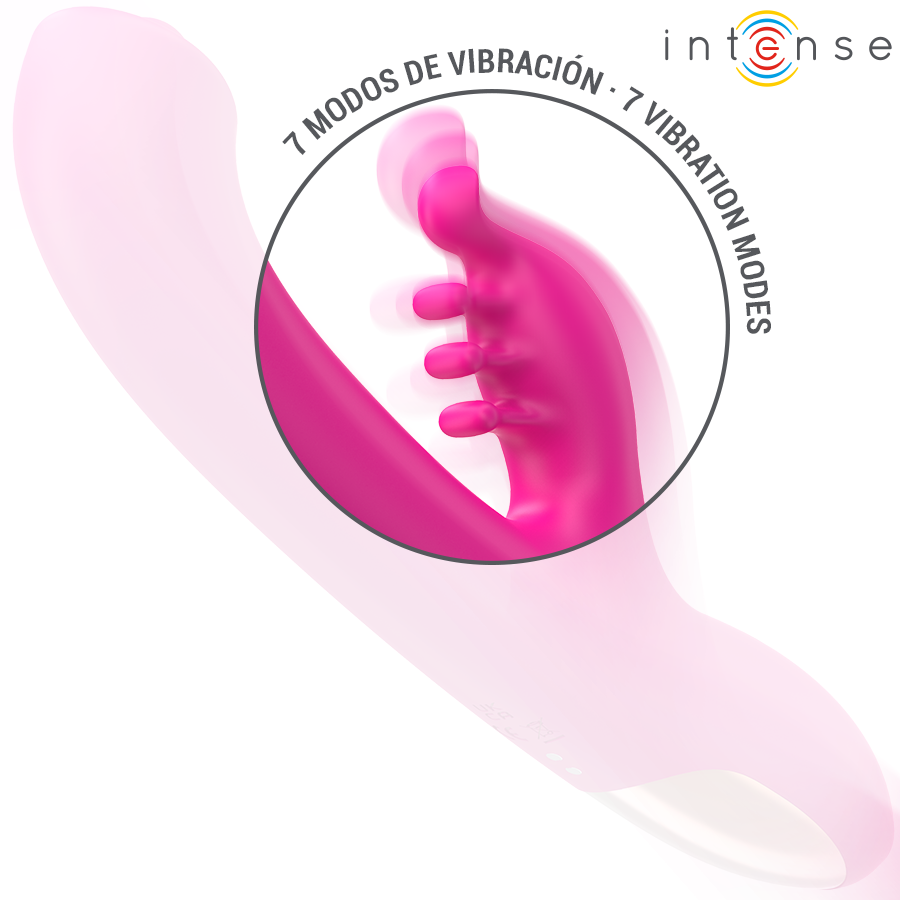 Close-up do Vibrador Rabbit Multifuncional INTENSE Christina 22,5cm, destacando seu design e funções de estimulação.