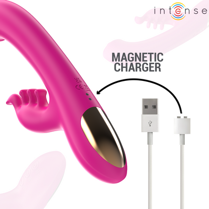 Close-up do Vibrador Rabbit Multifuncional INTENSE Christina 22,5cm, destacando seu design e funções de estimulação.