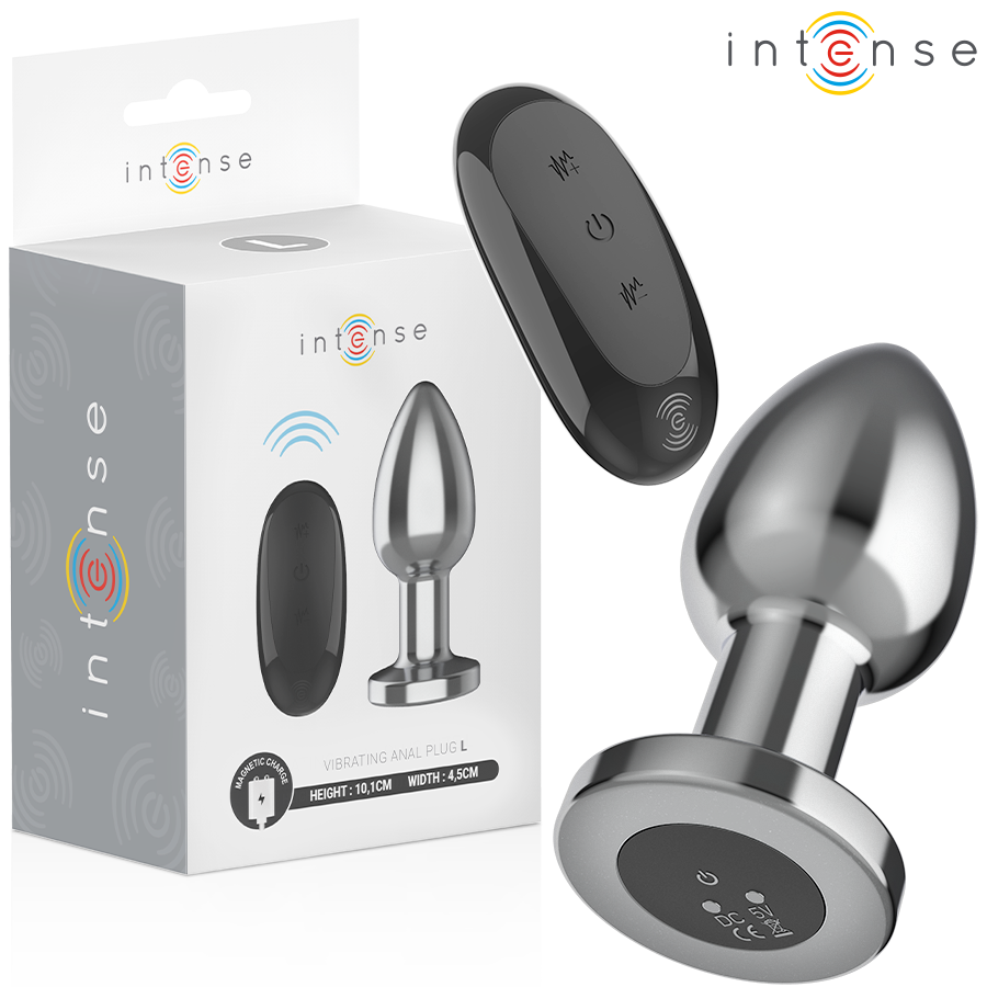 INTENSE Plug Anal Vibratório Metal com Controle Remoto L, design elegante e funcionalidades de prazer.
