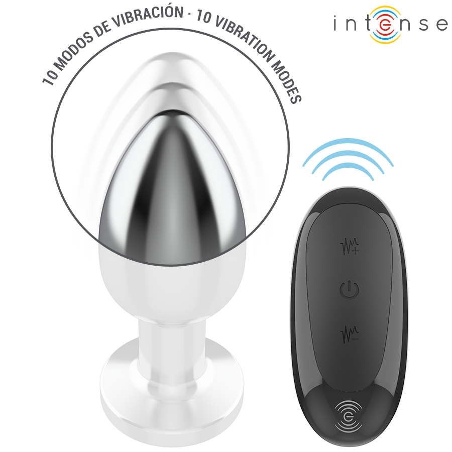 INTENSE Plug Anal Vibratório Metal com Controle Remoto L, design elegante e funcionalidades de prazer.