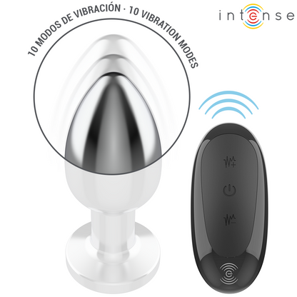 INTENSE Plug Anal Vibratório Metal com Controle Remoto L, design elegante e funcionalidades de prazer.