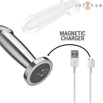INTENSE Plug Anal Vibratório de Metal com Controle Remoto S, mostrando design elegante e funcionalidade.