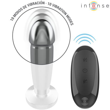 INTENSE Plug Anal Vibratório de Metal com Controle Remoto S, mostrando design elegante e funcionalidade.