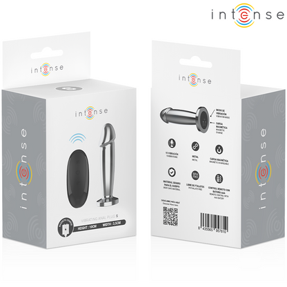 INTENSE Plug Anal Vibratório de Metal com Controle Remoto S, mostrando design elegante e funcionalidade.