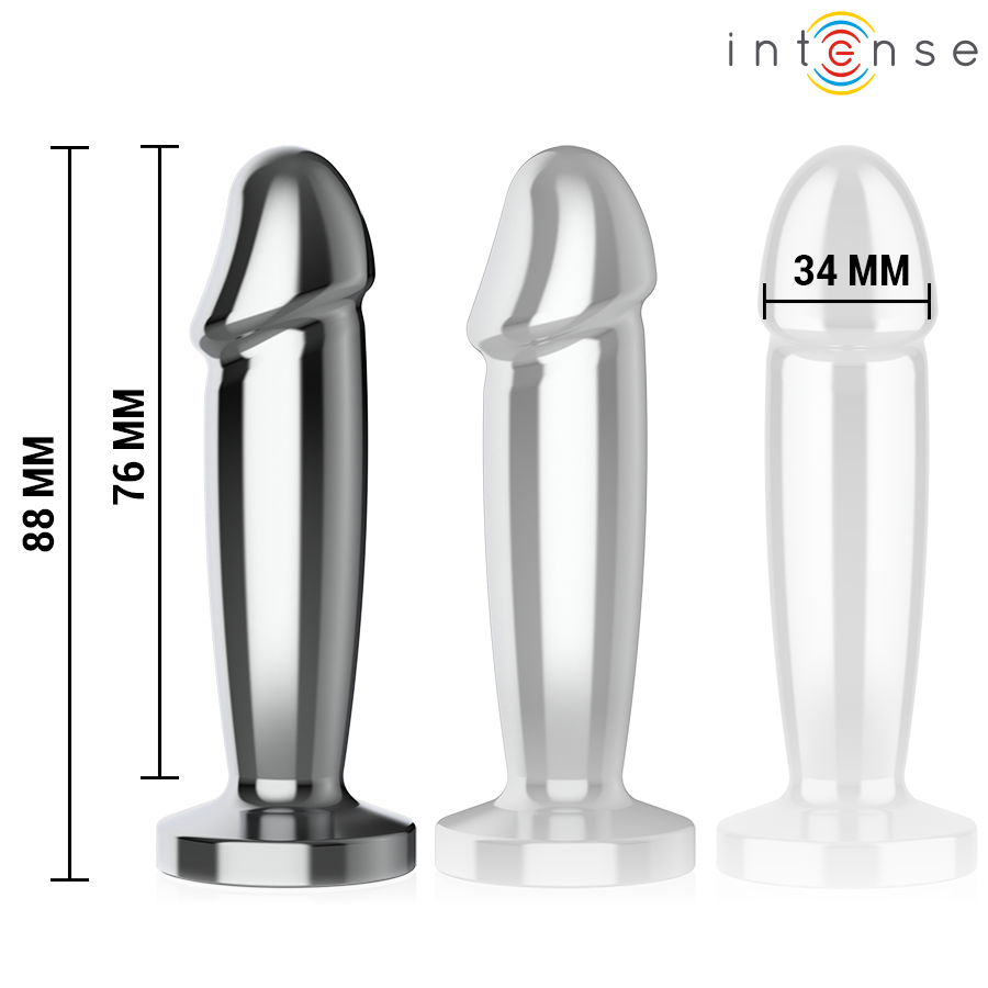 INTENSE Plug Anal Vibratório de Metal com Controle Remoto S, mostrando design elegante e funcionalidade.