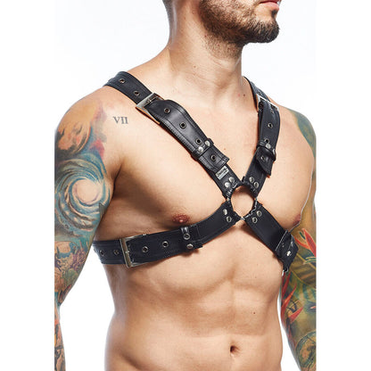 Cinto de Arreio MOB Dngeon Preto em couro sintético, ideal para momentos íntimos e jogos BDSM.