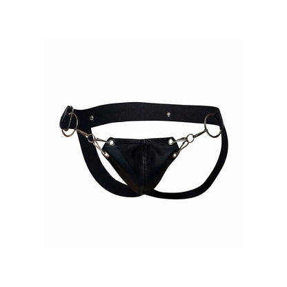 MaleBasics Jockstrap Dngeon Couro Sintético Preto com detalhes de corrente