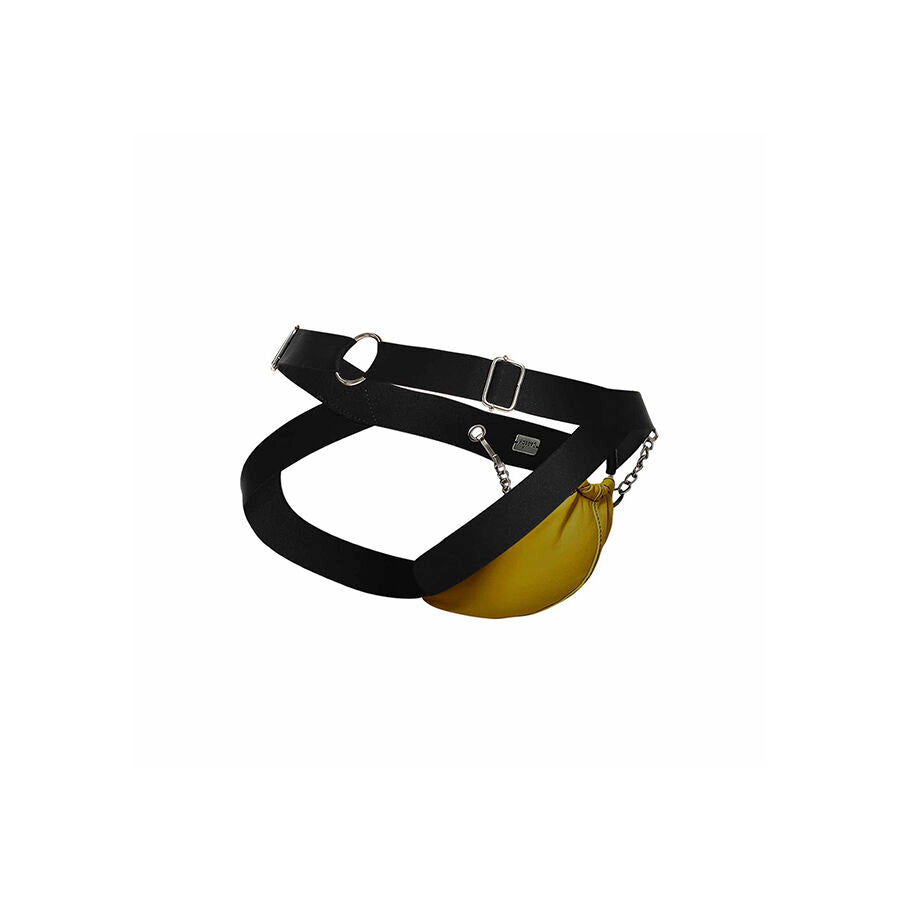 Jockstrap MOB - DNGEON Amarelo com Correntes, destacando o design e os detalhes metálicos.