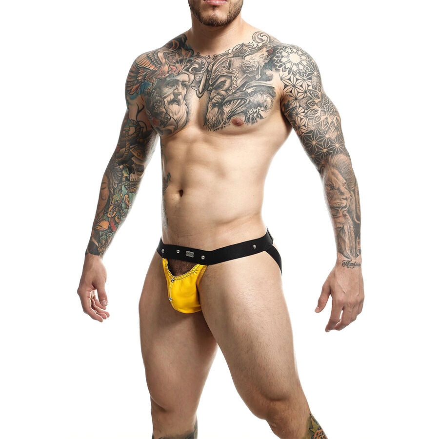 MOB Jockstrap Dngeon Amarelo Desportista mostrando design e material
