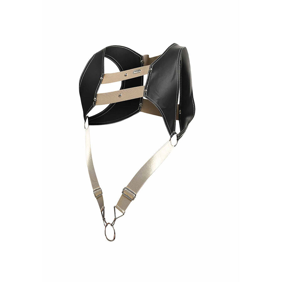 MOB Arnês Cropped com Anel Peniano Dourado Ajustável em couro sintético