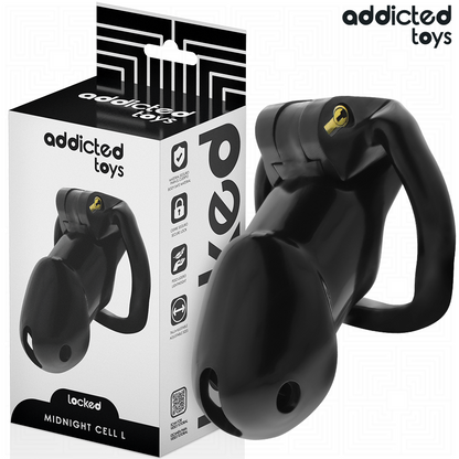 Gaiola peniana ADDICTED TOYS LOCKED Mindnight Cell para controlo e submissão, com anéis de ajuste e fechadura.