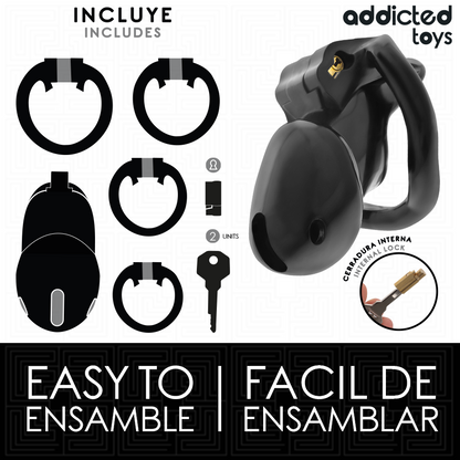 Gaiola peniana ADDICTED TOYS LOCKED Mindnight Cell S com anéis de ajuste e mecanismo de fecho.