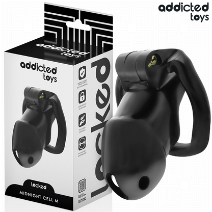 Detalhe da Gaiola Peniana Addicted Toys Locked Mindnight Cell com anéis de ajuste.