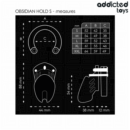 Close-up da Gaiola de Castidade de Obsidiana ADDICTED TOYS LOCKED Tamanho S, mostrando seu design e componentes.
