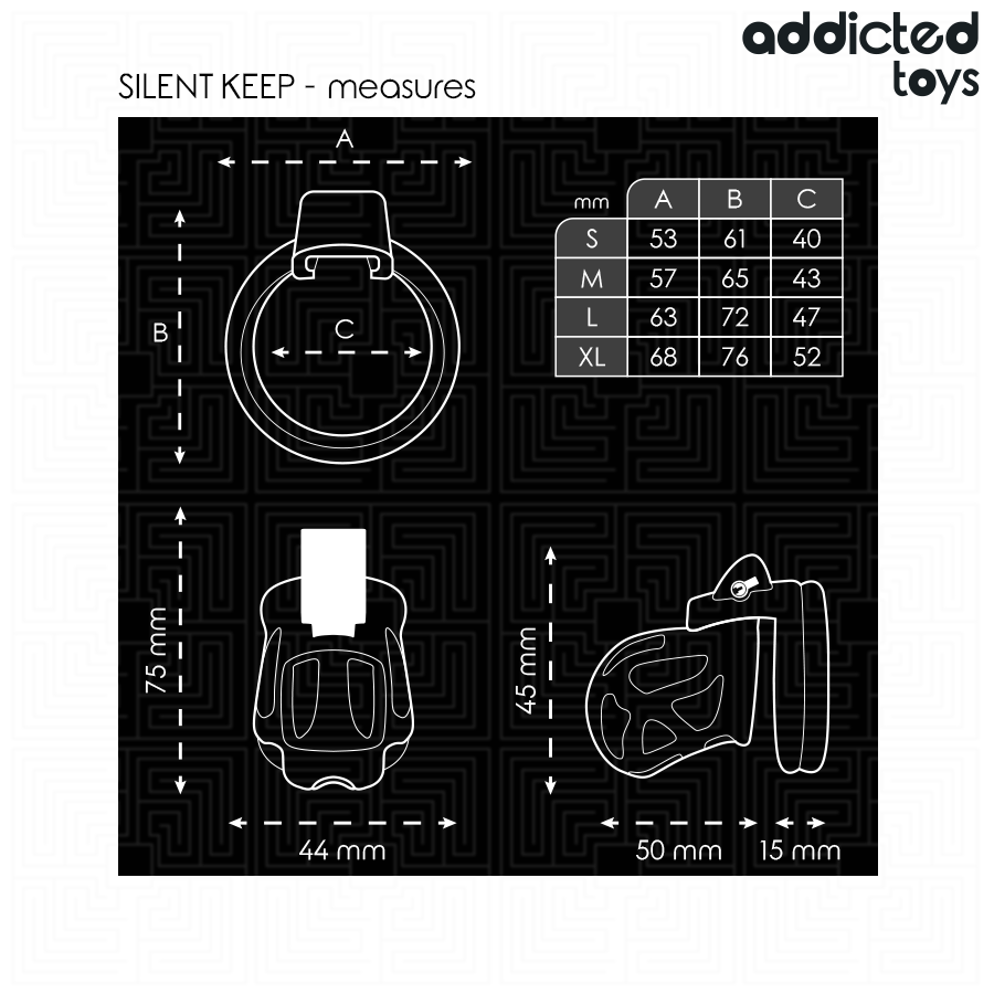 Gaiola de castidade ADDICTED TOYS LOCKED Silent Keep 7,5 CM com anéis e fechadura.