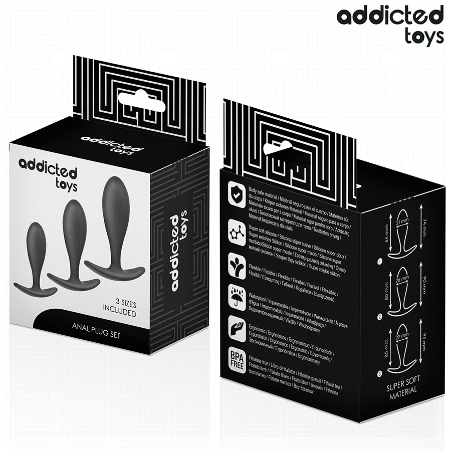 Conjunto de 3 Plugs Anais Progressivos ADDICTED TOYS em silicone hipoalergénico.