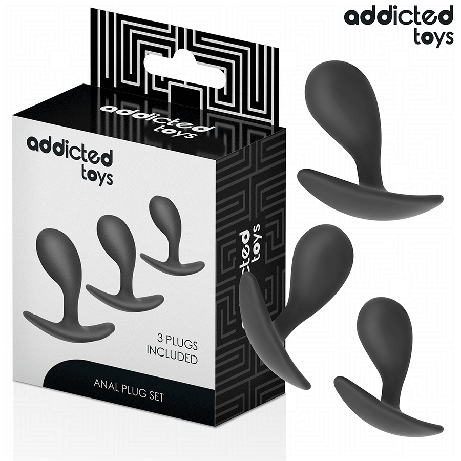 Imagem do Conjunto de 3 Plugs Anais ADDICTED TOYS, mostrando os diferentes tamanhos e o material de silicone macio.