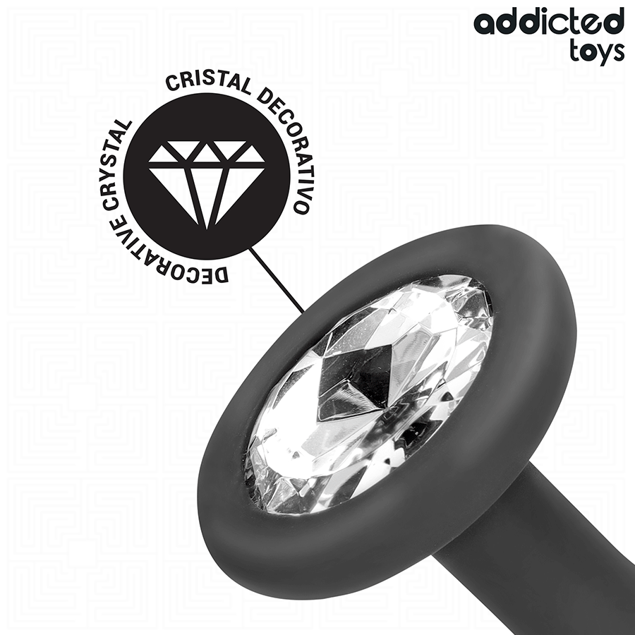 Close-up do Conjunto de 3 Plugs Anais Addicted Toys com Joia, mostrando os diferentes tamanhos e o material de silicone suave.