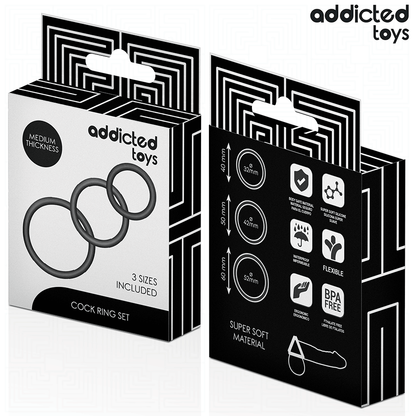 Close-up of the Addicted Toys Conjunto de Anéis Penianos de Silicone with 3 different sizes.