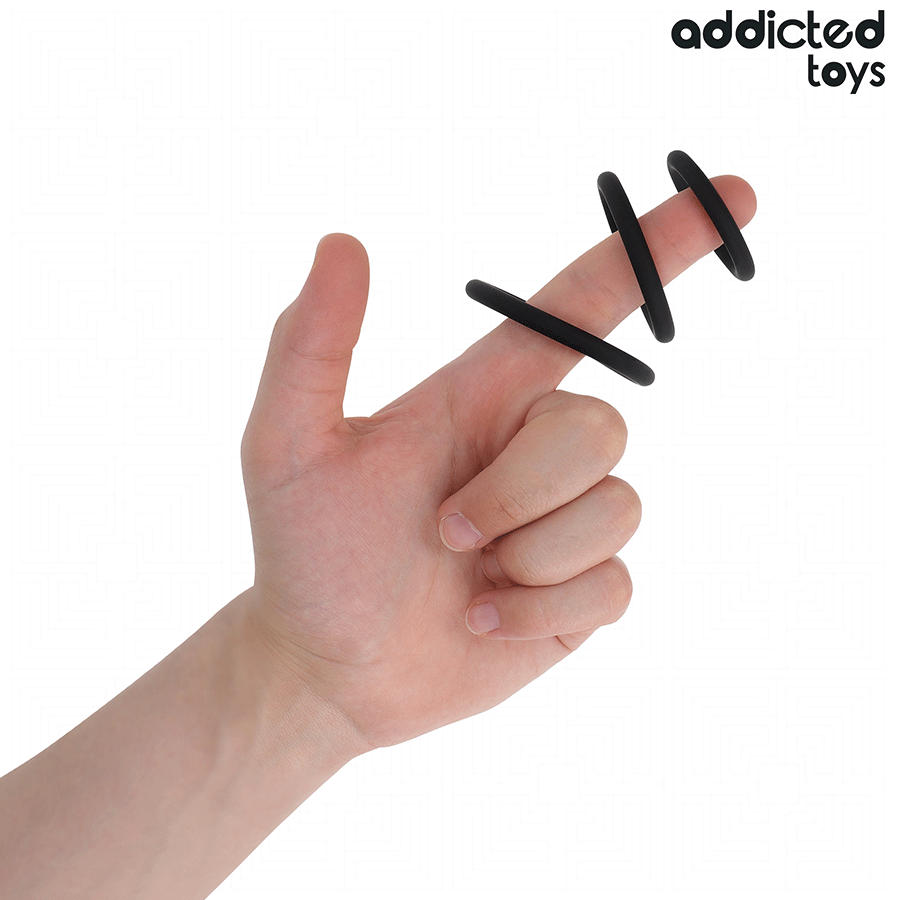 Close-up of the Addicted Toys Conjunto de Anéis Penianos de Silicone with 3 different sizes.
