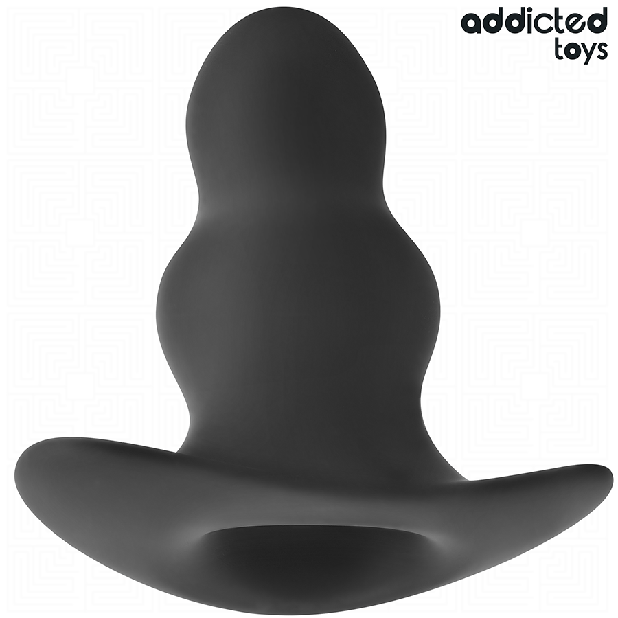 Close-up of the Addicted Toys Hollow Anal Plug M, showing its silicone texture and design for anal exploration.