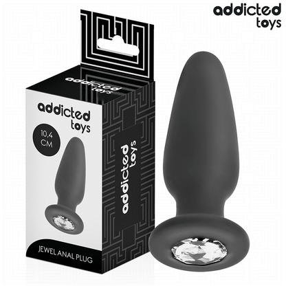 Close-up do Addicted Toys Plug Anal com Joia Tamanho M, destacando seu design ergonómico e base decorativa.