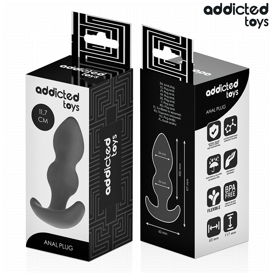 Close-up do Plug Anal Large Addicted Toys, destacando seu design de bola e material de silicone.