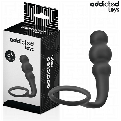 ADDICTED TOYS Plug Anal com Anel Modelo 1 de silicone médico, detalhe do design e textura.