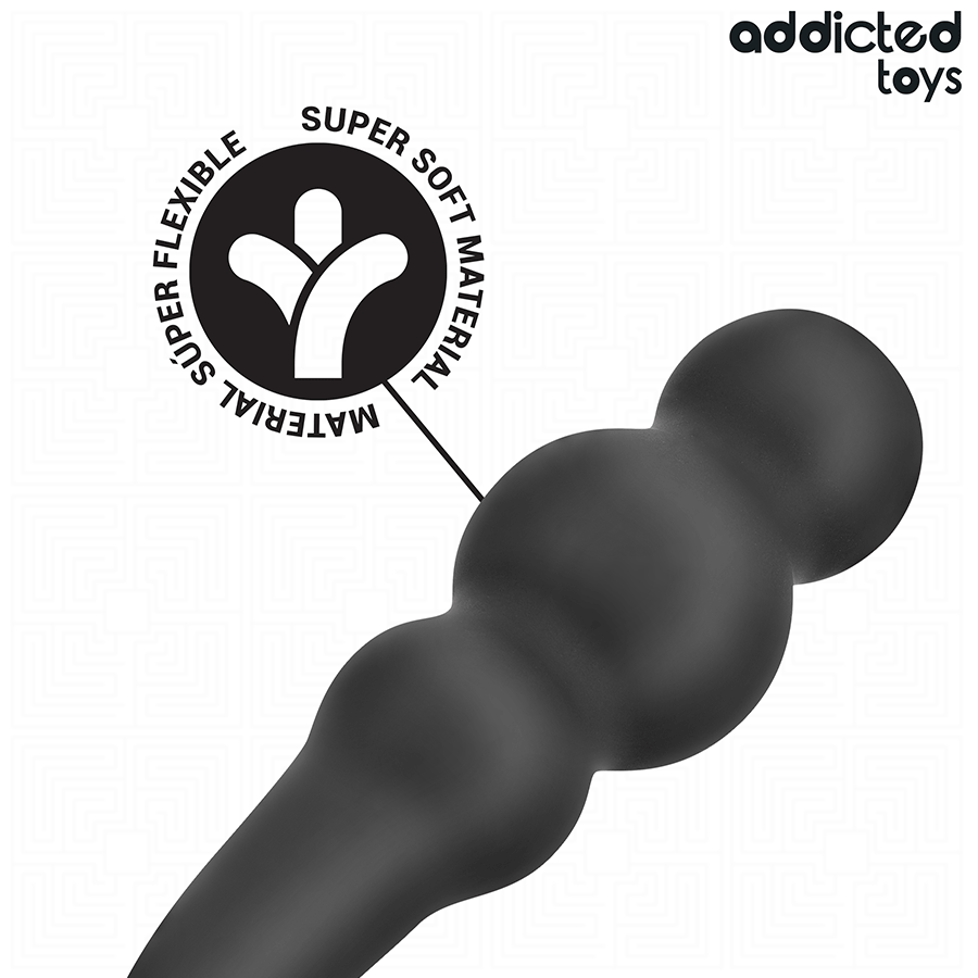 ADDICTED TOYS Plug Anal com Anel Modelo 1 de silicone médico, detalhe do design e textura.