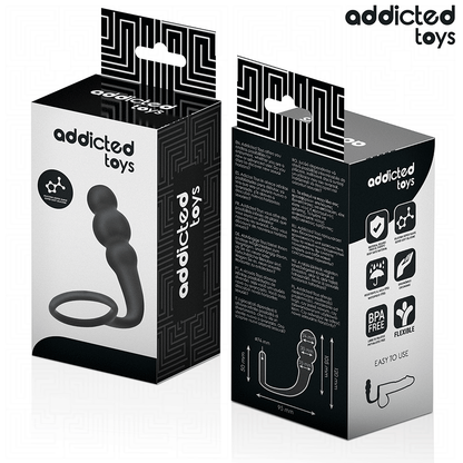 ADDICTED TOYS Plug Anal com Anel Modelo 1 de silicone médico, detalhe do design e textura.