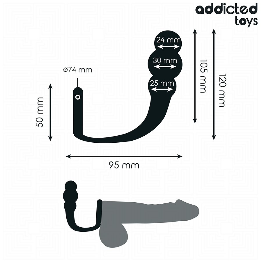 ADDICTED TOYS Plug Anal com Anel Modelo 1 de silicone médico, detalhe do design e textura.
