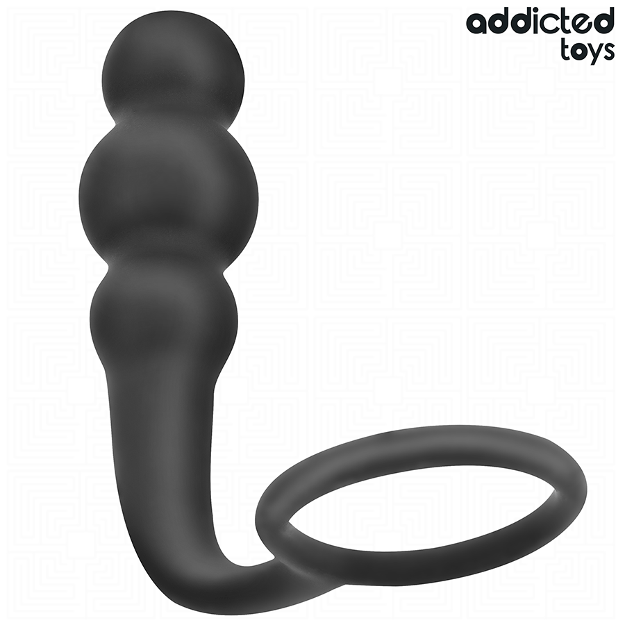 ADDICTED TOYS Plug Anal com Anel Modelo 1 de silicone médico, detalhe do design e textura.